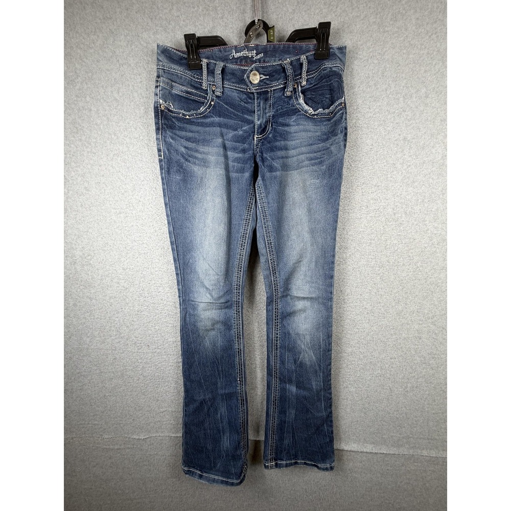 Amethyst Jeans Jeans Womens 7 Blue Low Rise‎ Bootcut Embroidered Denim